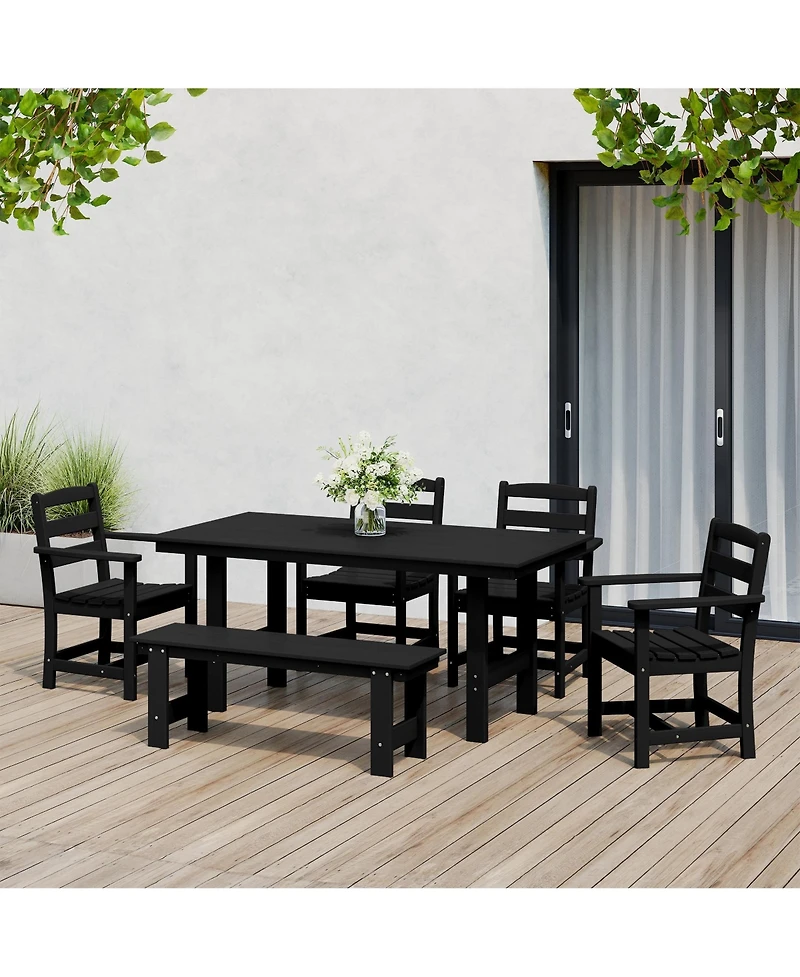 6-Piece Outdoor Hdpe Patio Dining Table Set with Bench