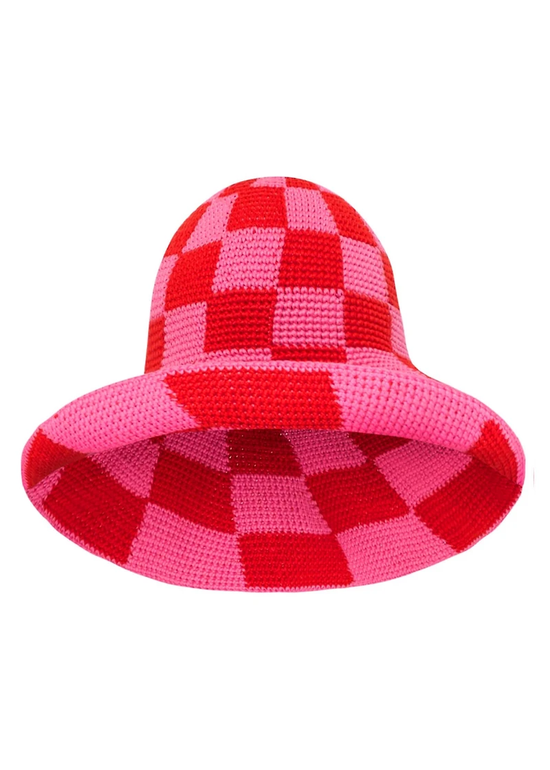 Brunna.co Shilo Checkered Crochet Hat In Red & Pink