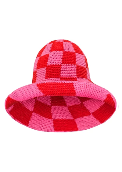 Brunna.co Shilo Checkered Crochet Hat In Red & Pink