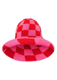 Brunna.co Shilo Checkered Crochet Hat In Red & Pink