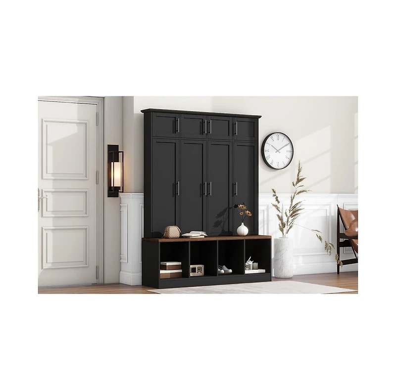 Streamdale Versatile Hall Tree with Hooks, Storage Bench, and Cabinet