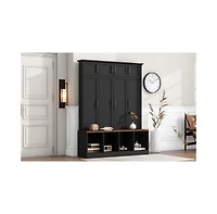 Streamdale Versatile Hall Tree with Hooks, Storage Bench, and Cabinet