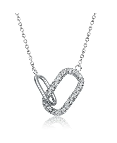 Sterling Silver with Clear Cubic Zirconia Interlocking Links Necklace in White Gold Plated or 14K Gold Plated