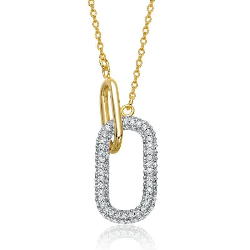 Sterling Silver with Clear Cubic Zirconia Interlocking Links Necklace White Gold Plated or 14K