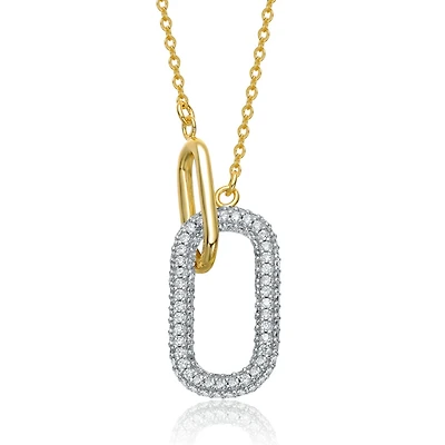Sterling Silver with Clear Cubic Zirconia Interlocking Links Necklace White Gold Plated or 14K