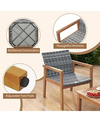 Gymax 4 Pieces Outdoor Furniture Set Acacia Wood Frame Sofa Set w/ Rattan Seat