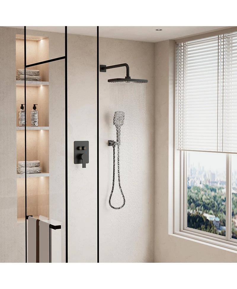 2-Function Shower System, Wall Mounted 10" Rain Head, High-Pressure Luxury Faucet Set with Temperature Display, Pressure Balancing Valve