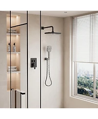 2-Function Shower System, Wall Mounted 10" Rain Head, High-Pressure Luxury Faucet Set with Temperature Display, Pressure Balancing Valve