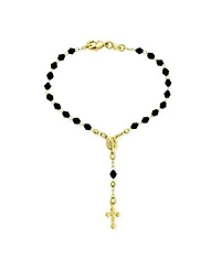 Bling Jewelry Christian Rosary Bead Bracelet Black Beads Virgin Mary Crucifix 18k Gold 7 7.5 Inch
