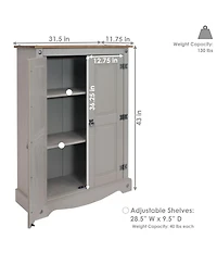 2-Door, 2-Shelf Accent Cupboard - Solid Pine - Gray - 43" H