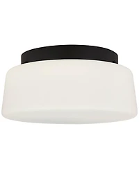 Possini Euro Design Buckley 13" Modern Flush-Mount Ceiling Light Fixture Kitchen Foyer Hallway Drum Round Black Finish White Glass