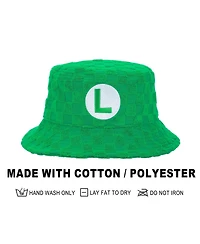 Super Mario Men's Bros Luigi Logo Green Checkered Bucket Hat