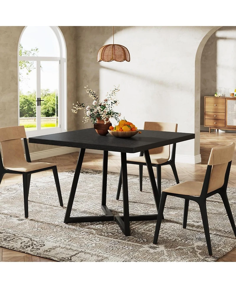 Tribesigns Square Dining Table for 4, 31.5" Industrial Dinner with Metal Base, Wood Kitchen Room, Small Space, Apartment