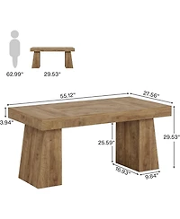 Tribesigns 55 Inches Executive Desk, Mid-Century Modern Home Office Desk with Double Trapezoid Base, Wood Computer Desk Business Workstation Desk