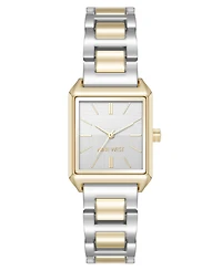 Nine West Women's Quartz Rectangular Two-Tone Metal Alloy Bracelet Watch, 24mm
