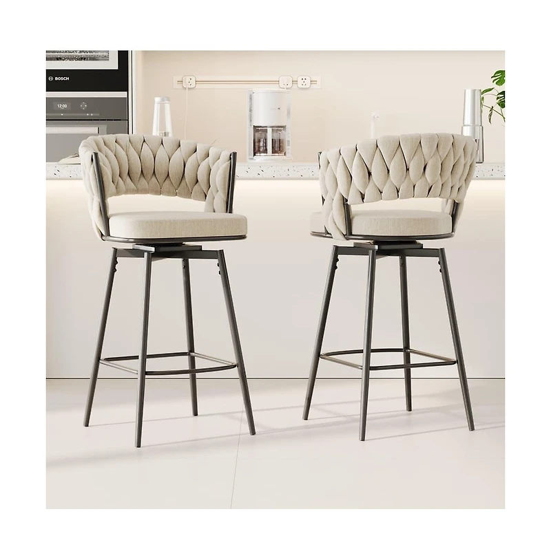 Set of 2 Counter Height Swivel Stools, 26.3 Inch Modern Upholstered Chairs with 360° Rotation and Metal Frame -The Pop Home