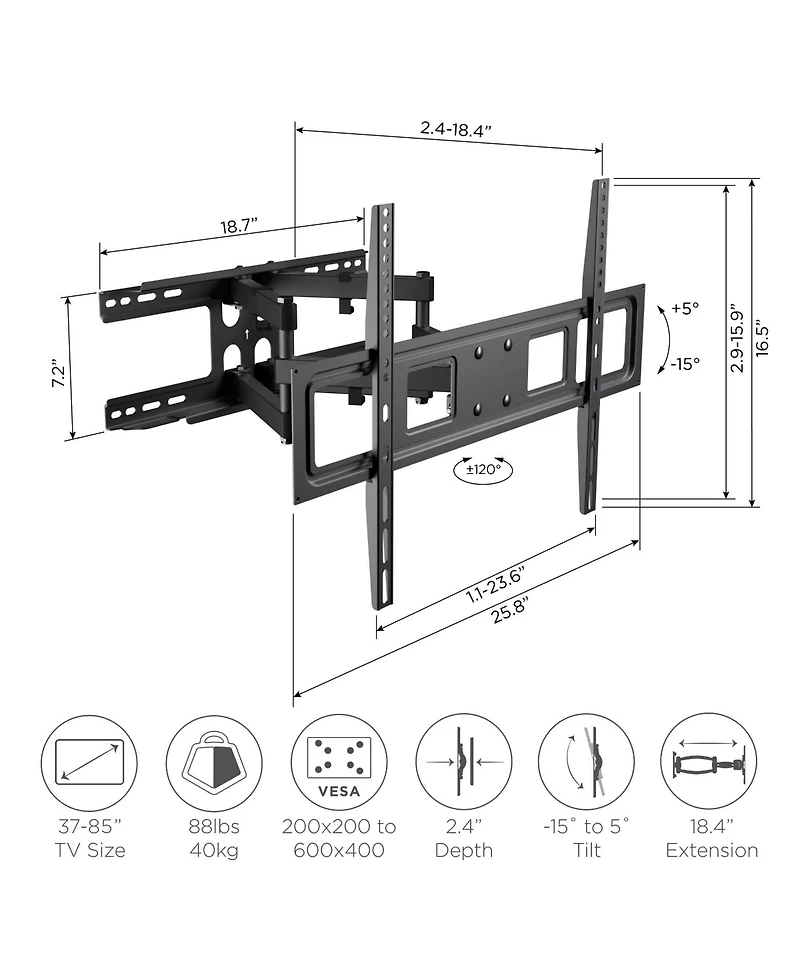 ProMounts Full Motion Tv Wall Mount for TVs 37"