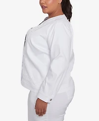 Ruby Rd. Plus White Stretch Denim Embroidered Jacket