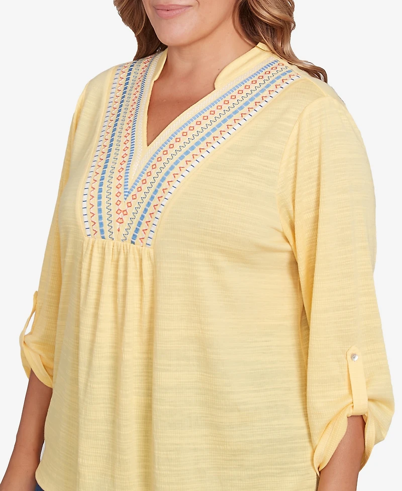 Ruby Rd. Plus Soft Relaxed Textured V-Neck Trim Top