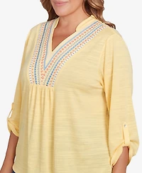Ruby Rd. Plus Soft Relaxed Textured V-Neck Trim Top