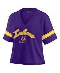 Wear by Erin Andrews Women's Purple Los Angeles Lakers Color Block Boxy V-Neck T-Shirt