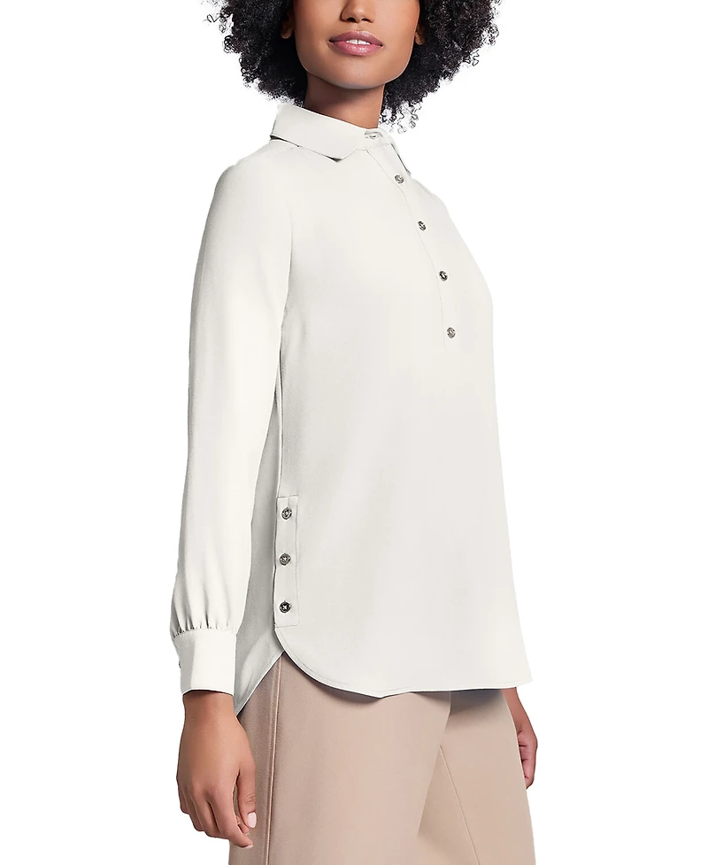 Long Sleeve Shirttail Side Button Popover Tunic