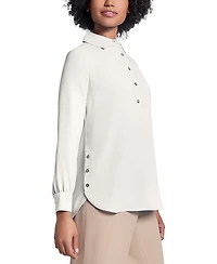Long Sleeve Shirttail Side Button Popover Tunic
