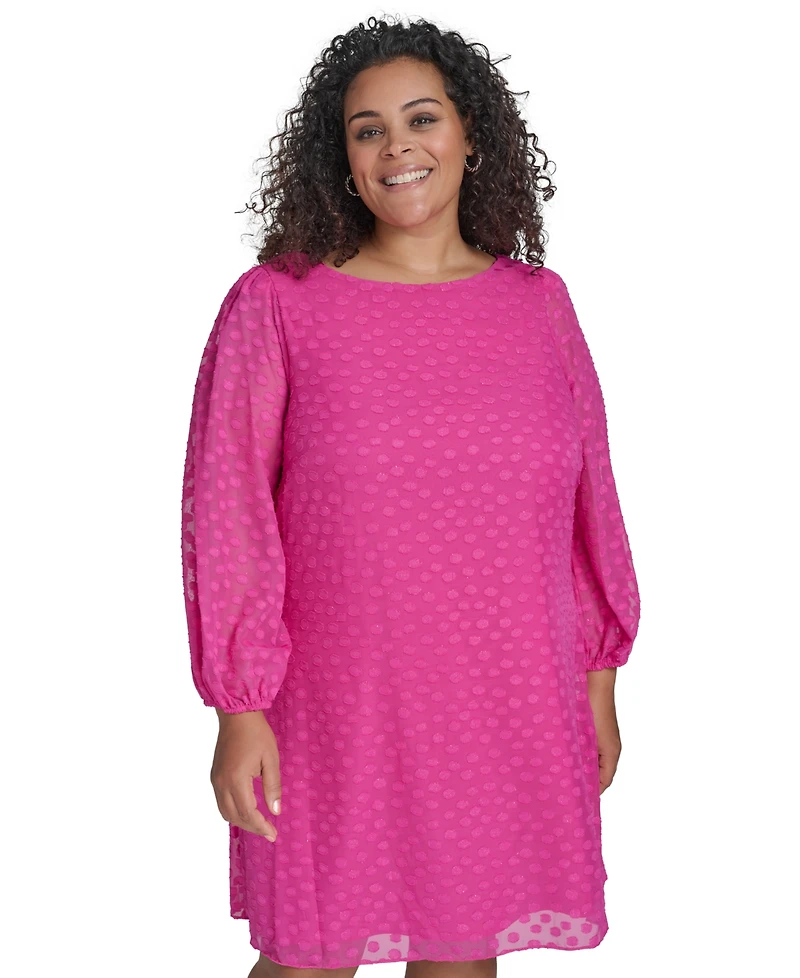 Jessica Howard Plus Clip-Dot Chiffon Boat-Neck Dress