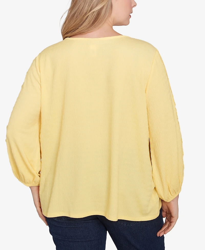 Ruby Rd. Plus Solid Textured Eyelet 3/4 Sleeve Top