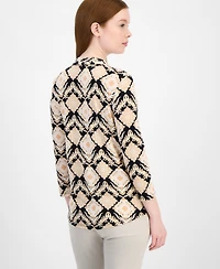 Jm Collection Women's Printed 3/4 Sleeve V-Neck Knit Top