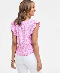 On 34th Women's Printed Ruffle V-Neck Top, Exclusively at Macy's