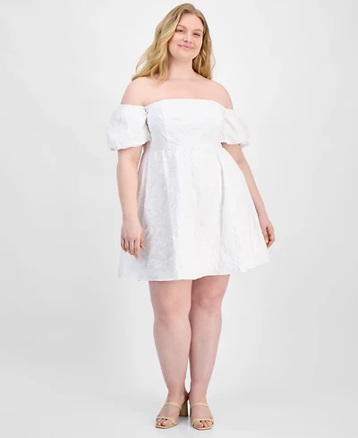 Seni & Cade Plus Off-The-Shoulder Jacquard Fit Flare Dress