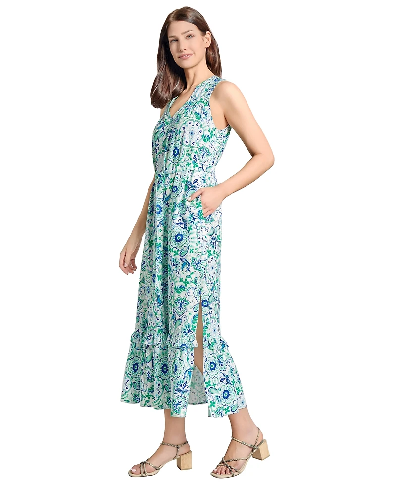 Jones New York Women's Paisley-Print Linen-Blend Maxi Dress