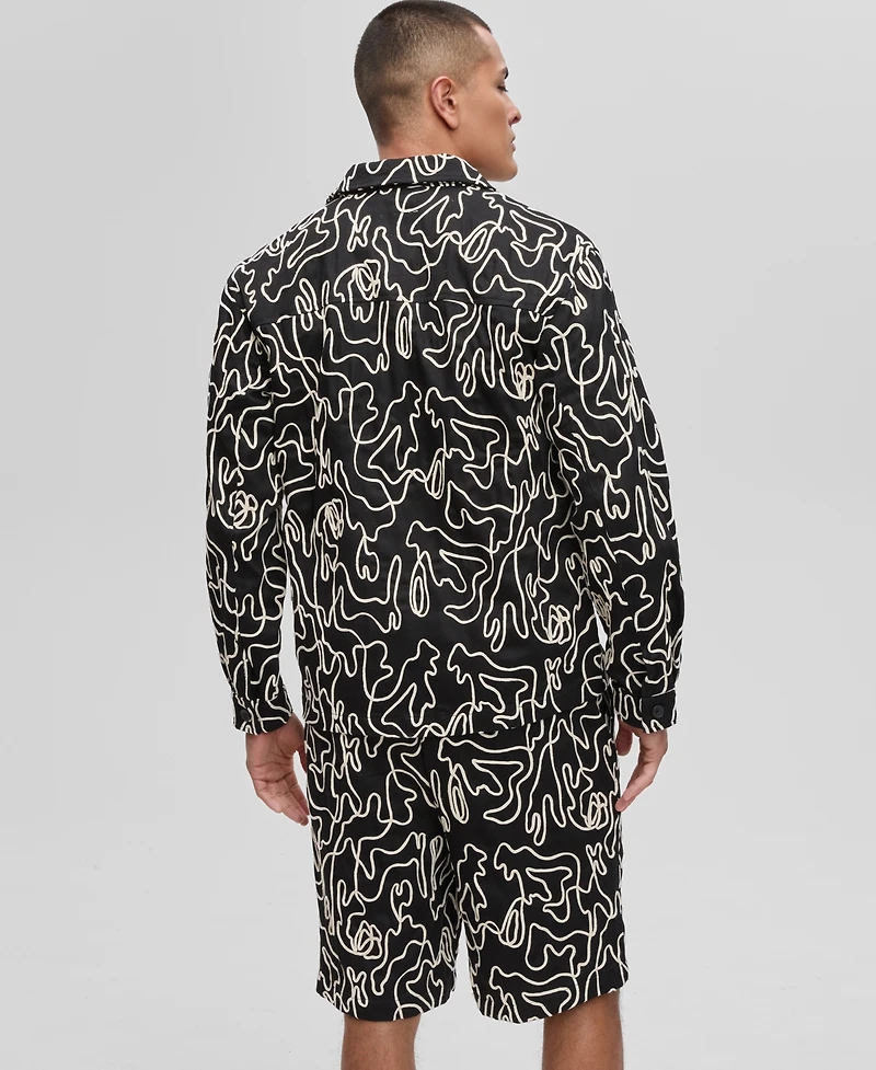 Mode of One Men's Floral Embroidered Cotton Shacket, Exclusively at Macy's