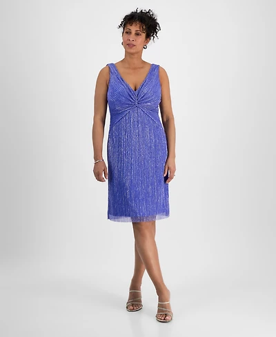 Connected Women's Metallic V-Neck Twist-Front Dress