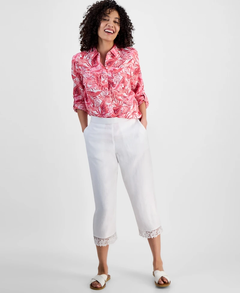 Charter Club Petite 100% Linen Printed Button-Front Shirt, Exclusively at Macy's