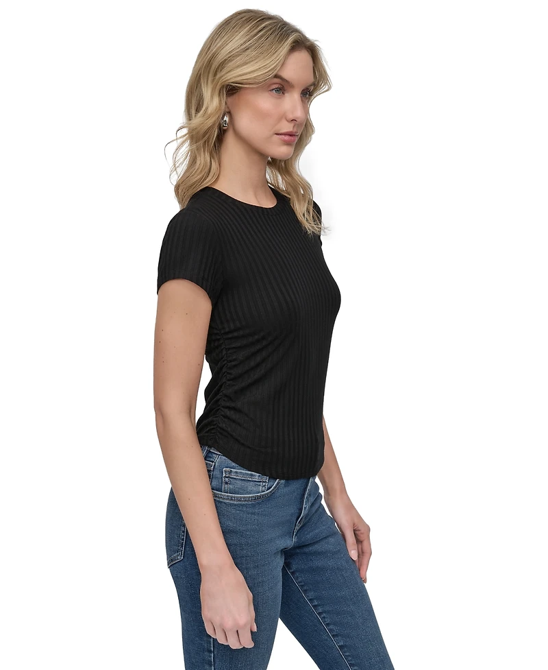 Dkny Jeans Women's Ribbed Cap-Sleeve T-Shirt - Blk