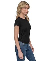 Dkny Jeans Women's Ribbed Cap-Sleeve T-Shirt - Blk