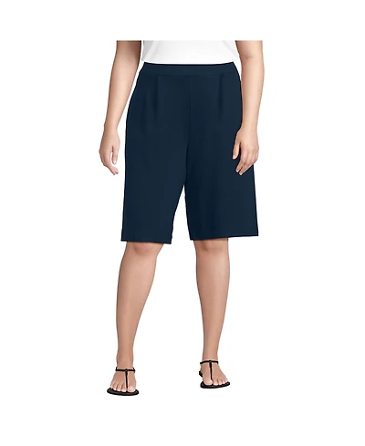 Lands' End Plus Sport Knit High Rise Pleated 12" Bermuda Shorts