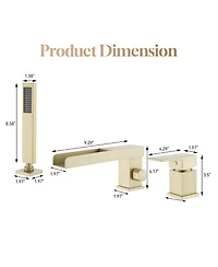 Waterfall Roman Tub Faucet with Hand Shower,Deck Mount Black Bathtub Faucets Brass Filler Bathroom Shower, Brushed Gold