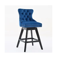 Swivel Velvet Counter Stools with Tufted Back, Nailhead Trim & Wooden Legs, Set of 2-The Pop Home