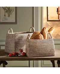 Burma Rattan Narrow Magazine Baskets Set of 2