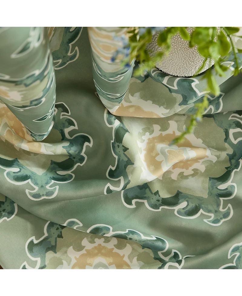 Hlc.me Liam Ogee Ikatt Damask Patterned Window Grommet Curtains Bedroom - Light Blocking Darkening Window Panels, Set of 2 (Sage Green