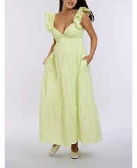 Motherhood Maternity Ruffle Sleeve Tie-Back Maxi Dress