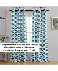 Hlc.me Tanner Ogee Ikatt Damask Patterned Window Grommet Curtains Bedroom - Light Blocking Darkening Window Panels, Set of 2 (Blue