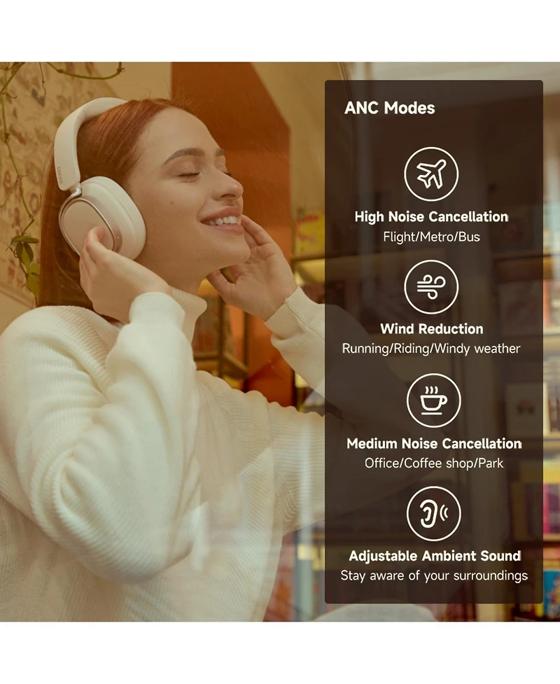 Edifier Active Noise Cancelling Headphones, 92H Playtime Fast Charging