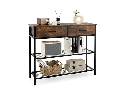 Entryway Table with 2 Drawers and 2-Tier Storage Shelves for Home Organization