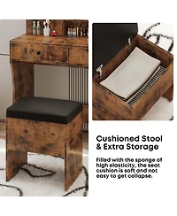 Vanity Desk, Bedroom Makeup Table with 4 Drawers,Storage Stool