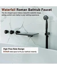 Matte Black Wall Mounted Bathtub Faucet with Handheld Shower Head Brass Wall Mounted Tub Waterfall Spout Bathtub Shower Faucet