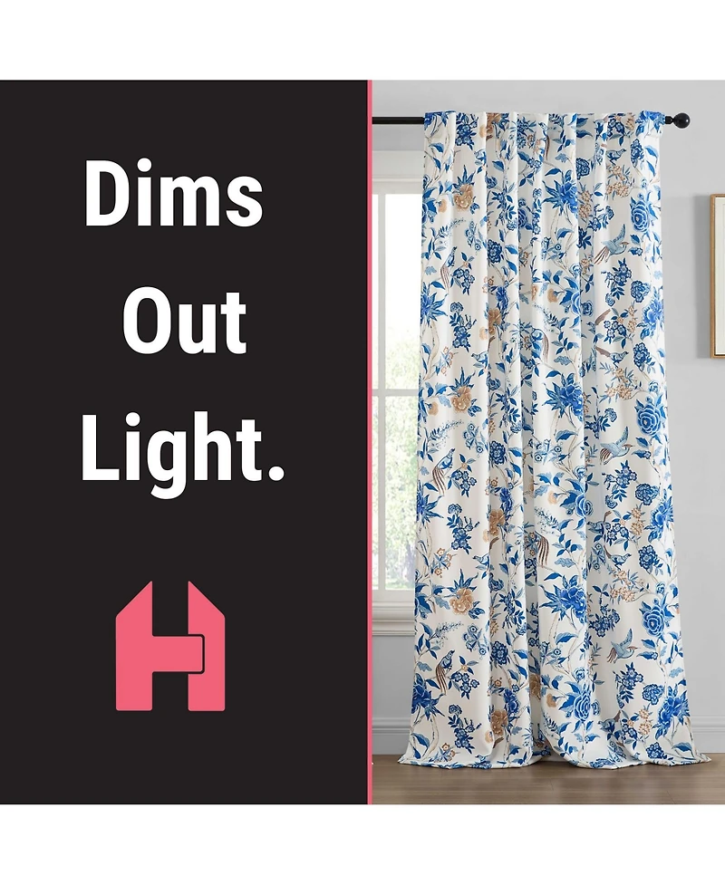 Hlc.me Scarlet Floral & Birds Patterned Window Back Tab Rod Pocket Curtains Bedroom